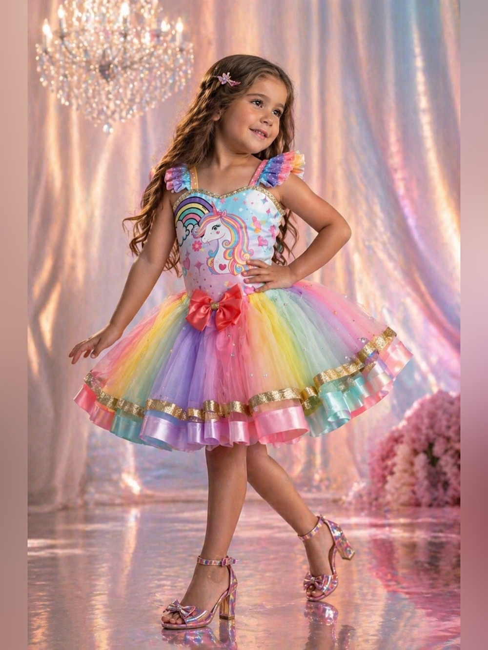 Unicorn Rainbow Tutu Dress Girls Size 7 - Picture 3 of 17